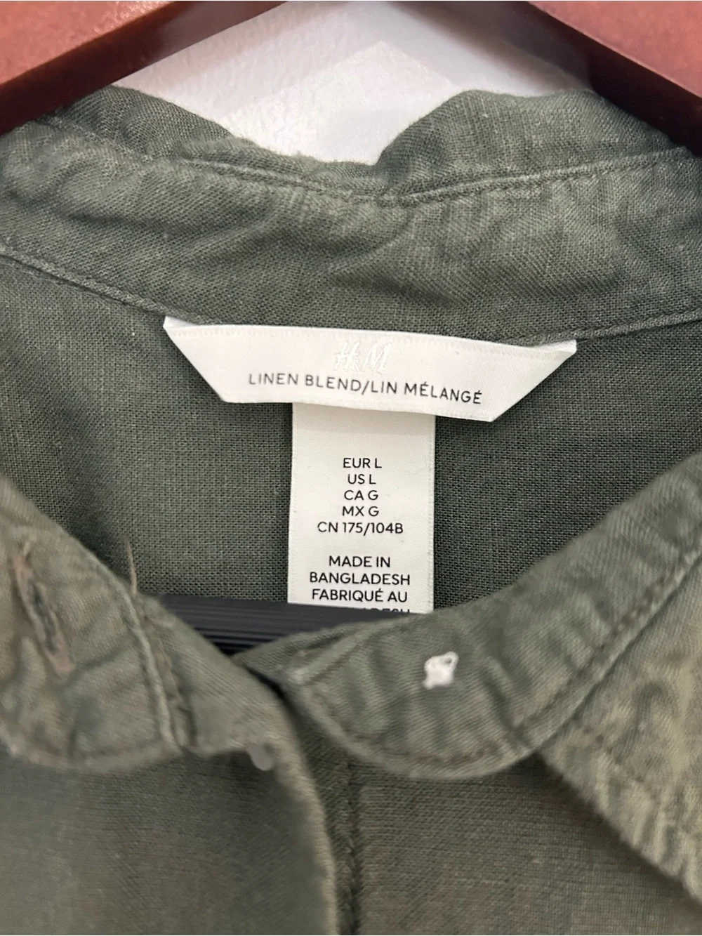 H&M Womens L Olive Green Linen Blend Boxy Cropped Button Down Shirt
